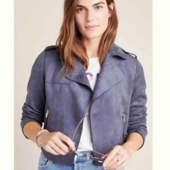 Anthropologie Faux Suede Gray Moto Jacket - Picture 1 of 8